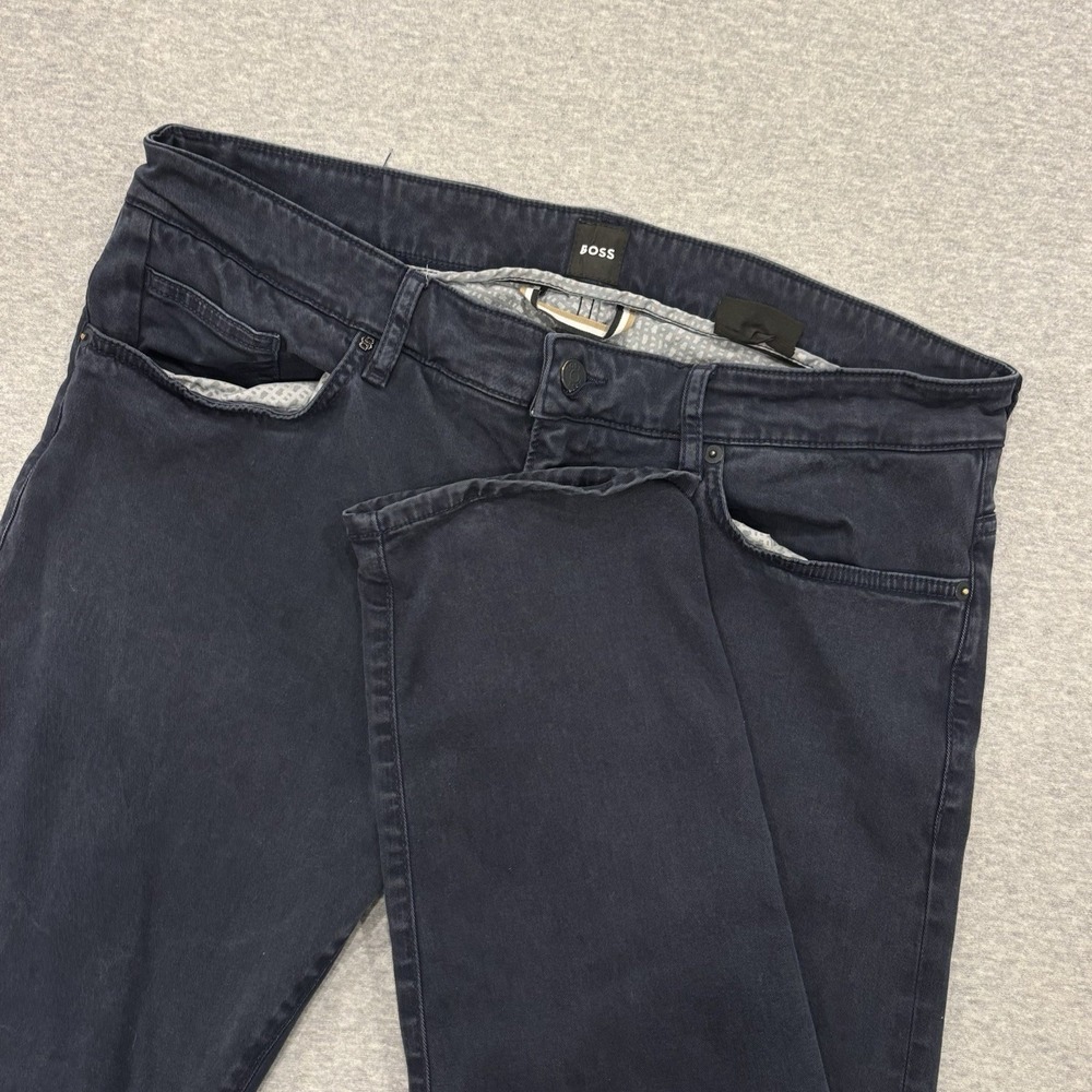 BOSS Hugo Boss Delaware Slim Fit Jeans Mens Size 36x32 Dark Navy Blue Wash Denim